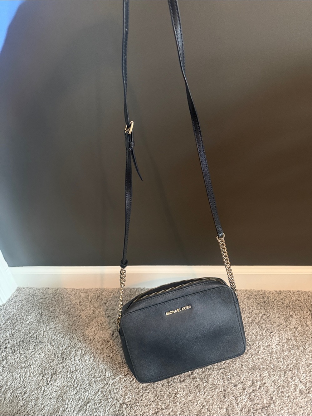 Michael Kors Black Leather Crossbody with Gold Logo - Picture 2 of 5
